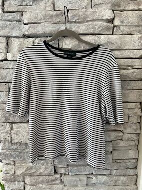 Cynthia Rowley Black and White Striped Short Sleeve Tee